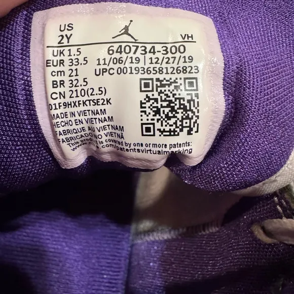 Nike Youth Air Jordan White Purple Green Mid Incredible Huk Sneakers Shoes 2Y