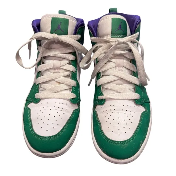 Nike Youth Air Jordan White Purple Green Mid Incredible Huk Sneakers Shoes 2Y