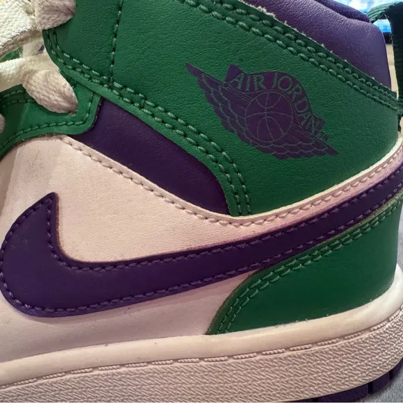Nike Youth Air Jordan White Purple Green Mid Incredible Huk Sneakers Shoes 2Y