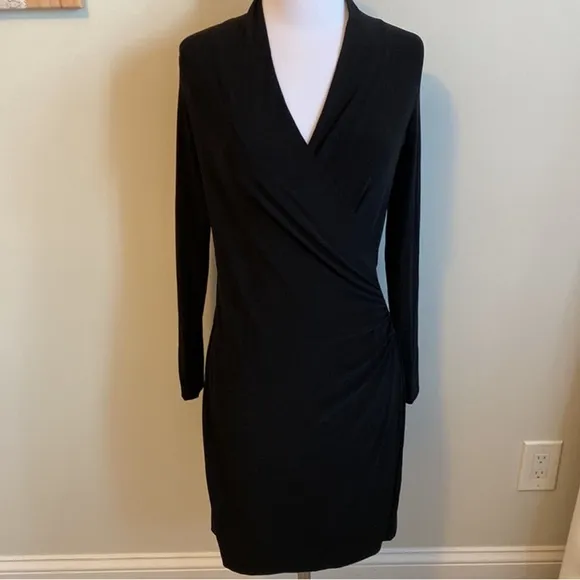 NORMA KAMALI Long Sleeve Modern Side Drape Dress in Pewter size XS