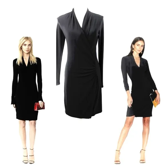 NORMA KAMALI Long Sleeve Modern Side Drape Dress in Pewter size XS