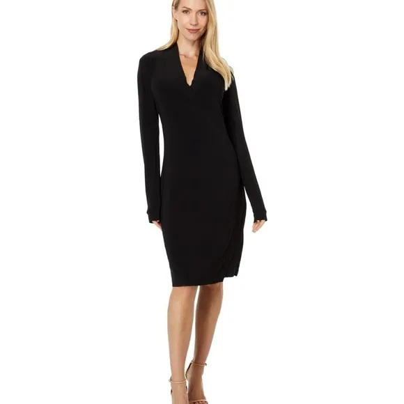 Norma Kamali Long Sleeve Modern Side Drape Dress XS Black