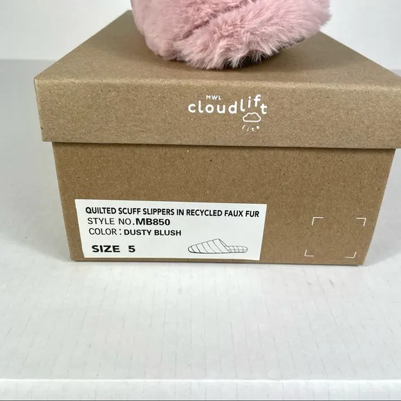 NWB Quilted Scuff Slippers in Recycled Faux Fur