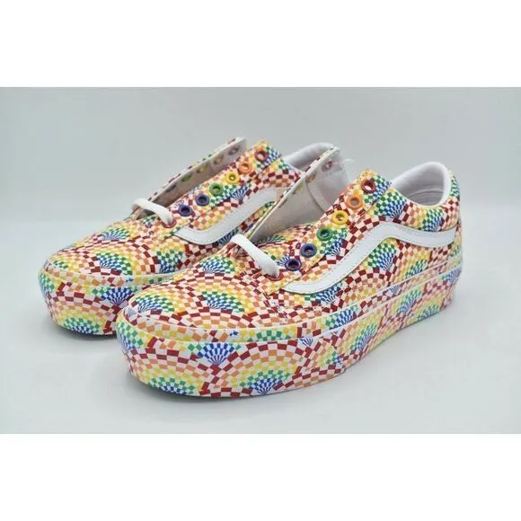 NWB Vans Womens Size 9.5 Old Skool Pride Multicolor Platform Sneakers Shoes