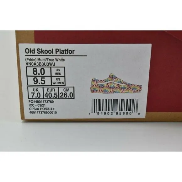NWB Vans Womens Size 9.5 Old Skool Pride Multicolor Platform Sneakers Shoes