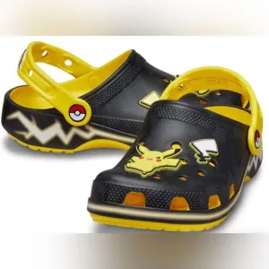 NWOB CROCS Youth Unisex Pokemon Pikachu Yellow Black Classic Clogs - Size J5