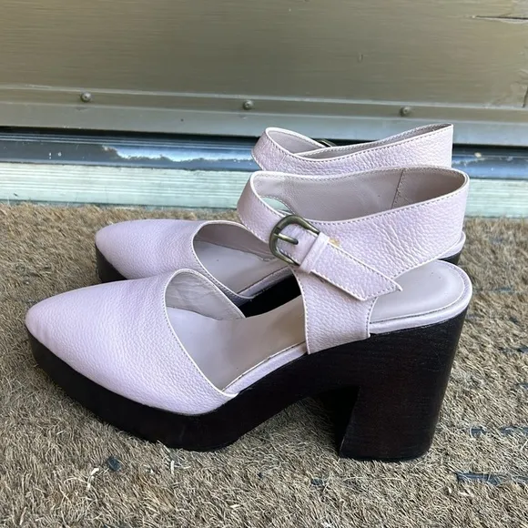 NWOB KK Dodds Light Pink Shimmer Leather Platform Sandals Bohemian Festival