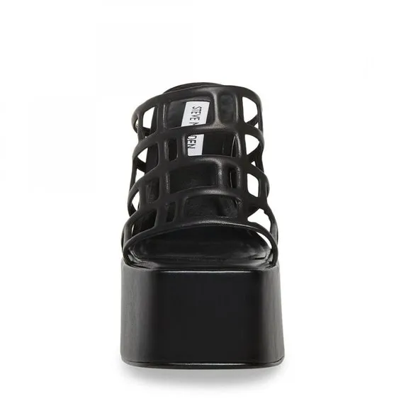 NWOB Steve Madden Black Leather Audrey Platform Heel Sandals