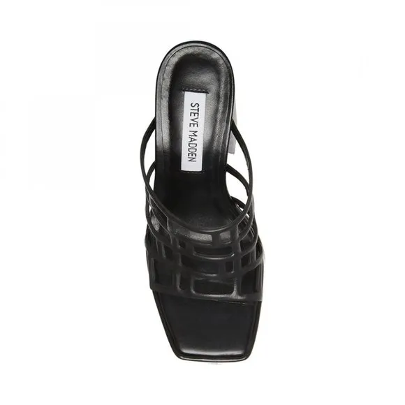 NWOB Steve Madden Black Leather Audrey Platform Heel Sandals
