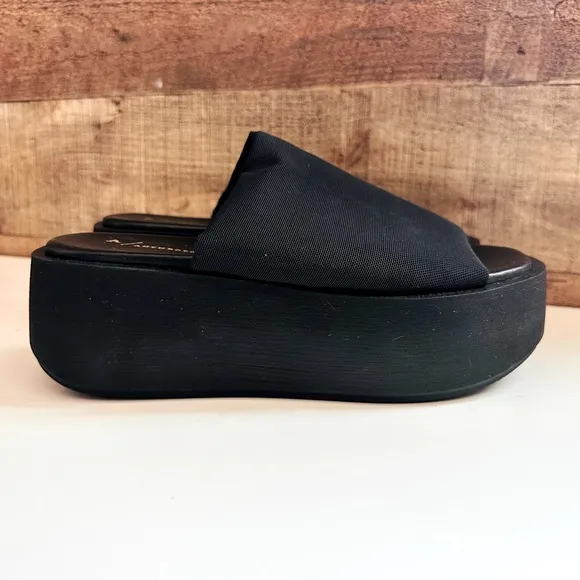 NWOT Anthropologie Black Platform Slide Sandals