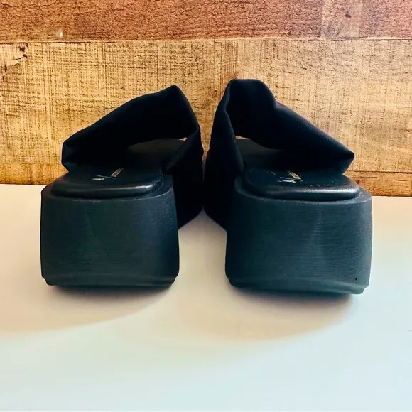 NWOT Anthropologie Black Platform Slide Sandals