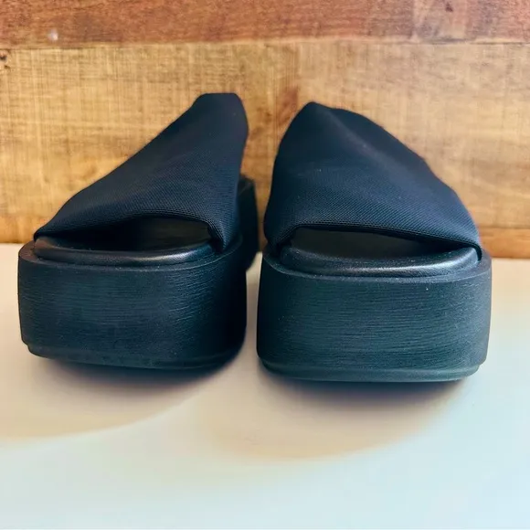 NWOT Anthropologie Black Platform Slide Sandals