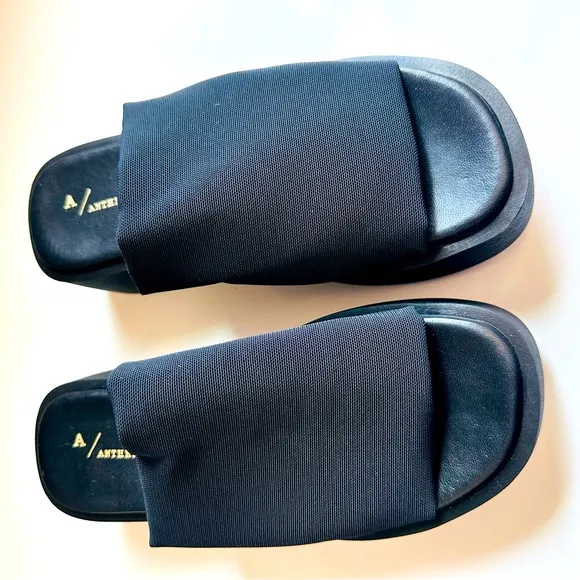 NWOT Anthropologie Black Platform Slide Sandals