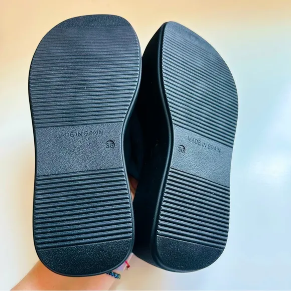 NWOT Anthropologie Black Platform Slide Sandals