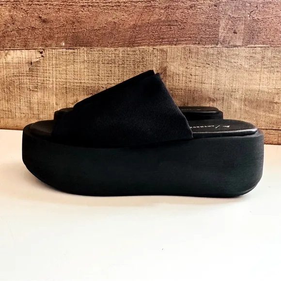 NWOT Anthropologie Black Platform Slide Sandals