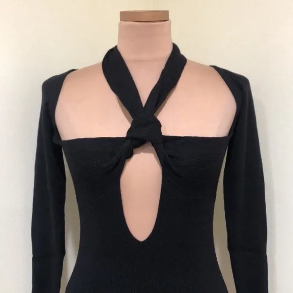 NWOT Atoir Rae Dress Size US 2 Black Ribbed Cut Out Mini Sweaterdress