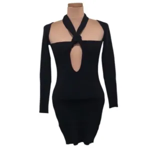 NWOT Atoir Rae Dress Size US 2 Black Ribbed Cut Out Mini Sweaterdress