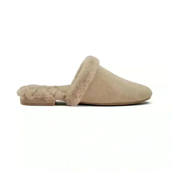 NWOT Birdies The Songbird Biscotti women’s Faux Fur Suede Slide Slippers sz 5.5