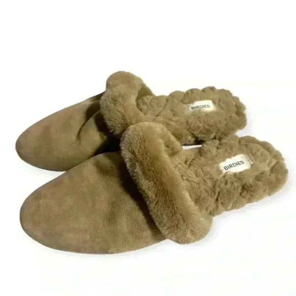 NWOT Birdies The Songbird Biscotti women’s Faux Fur Suede Slide Slippers sz 5.5