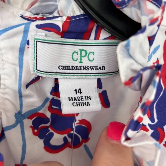 NWOT Classic Prep Clothing CPC Patriotic Red White &amp; Blue Lobster Dress size 14