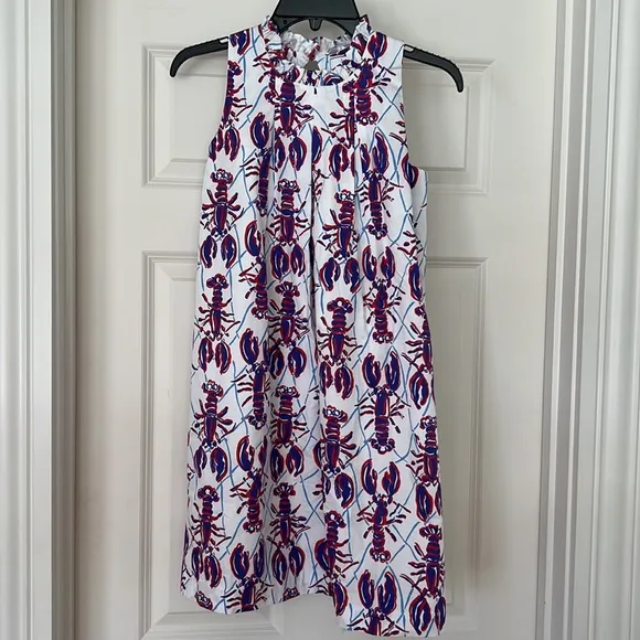 NWOT Classic Prep Clothing CPC Patriotic Red White &amp; Blue Lobster Dress size 14