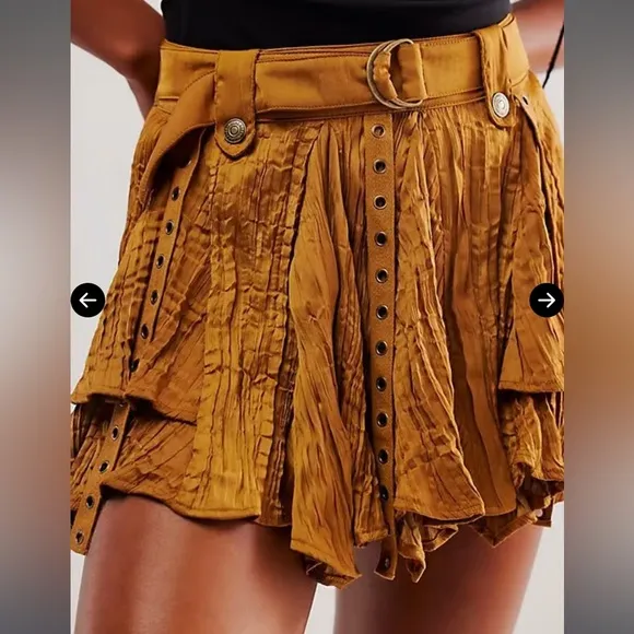 NWOT Free People Rue Mini Skirt, Golden Brown, Sz. Med
