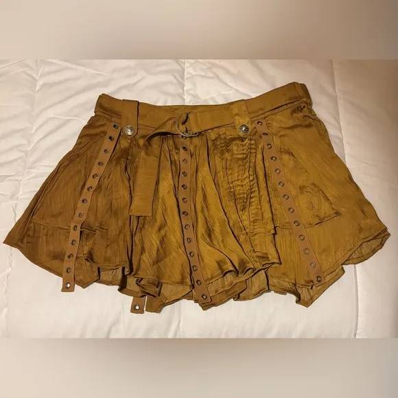NWOT Free People Rue Mini Skirt, Golden Brown, Sz. Med