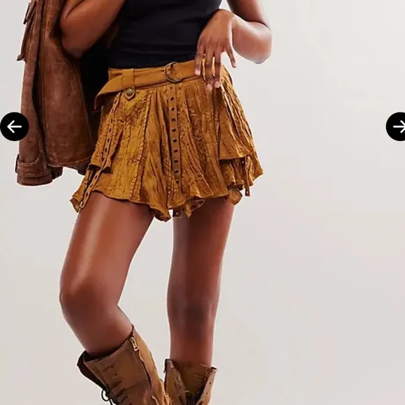 NWOT Free People Rue Mini Skirt, Golden Brown, Sz. Med