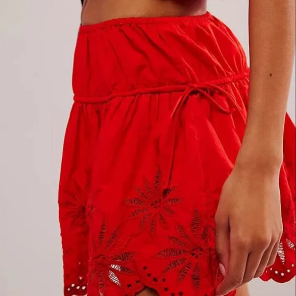 NWOT Free People Wildest Dreams Mini Skirt in  Fiery Red
