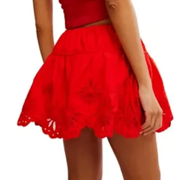 NWOT Free People Wildest Dreams Mini Skirt in  Fiery Red