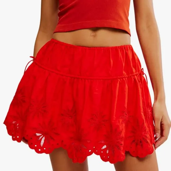 NWOT Free People Wildest Dreams Mini Skirt in  Fiery Red