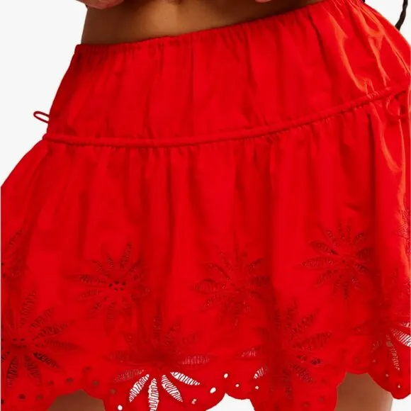 NWOT Free People Wildest Dreams Mini Skirt in  Fiery Red