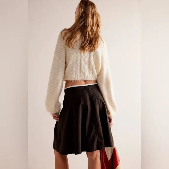 NWOT Free People Suiting Pleated Mini Skirt in Chocolate Combo size 0