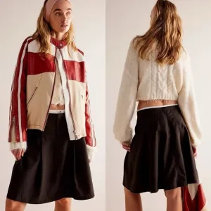 NWOT Free People Suiting Pleated Mini Skirt in Chocolate Combo size 0