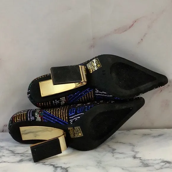 NWOT Jeffrey Campbell Crystal Pointed Toes Gold C Heel Shoes Size 6.5 US