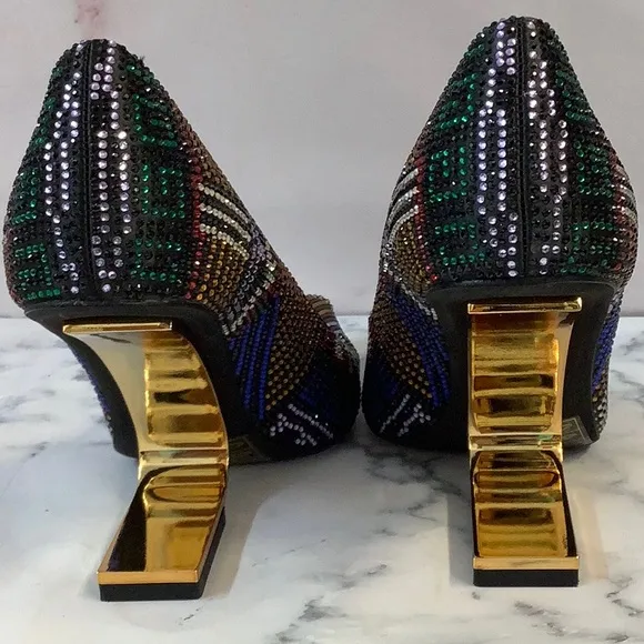 NWOT Jeffrey Campbell Crystal Pointed Toes Gold C Heel Shoes Size 6.5 US