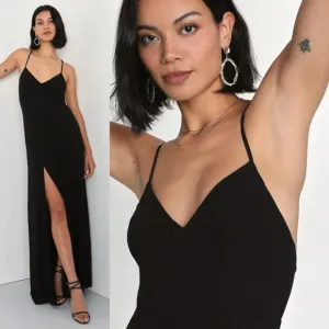 NWOT Lulus Classic Grace Black Chiffon Backless A-Line Maxi Dress
