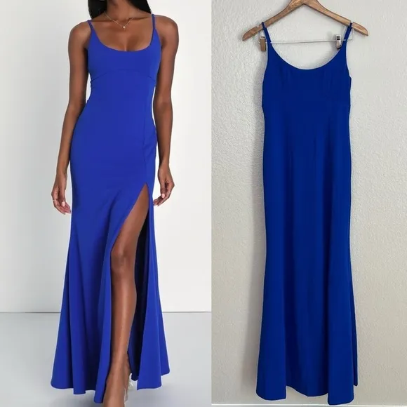 NWOT Modern Sensation Royal Blue Scoop Neck Mermaid Maxi Dress