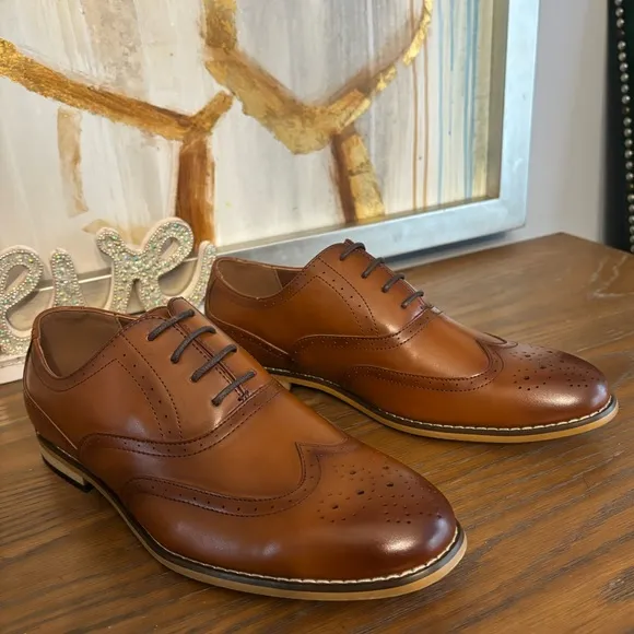 NWOT Stacy Adam’s David Men’s Classic Brown Leather Oxford Dress Shoes-size 6.5