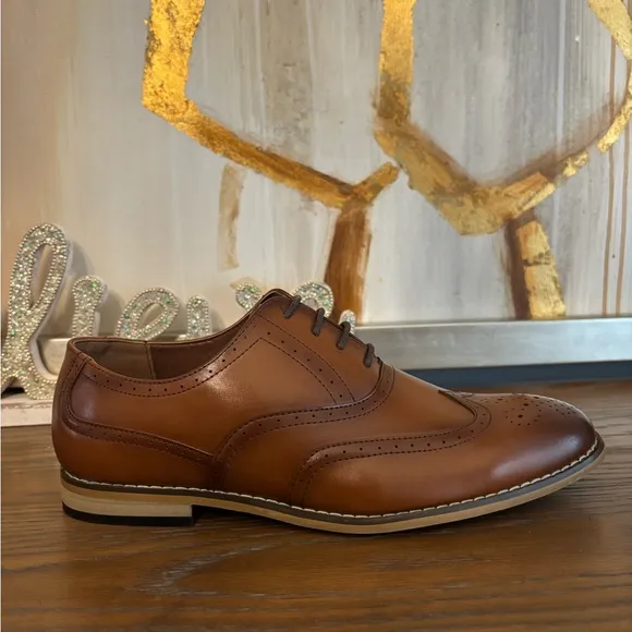 NWOT Stacy Adam’s David Men’s Classic Brown Leather Oxford Dress Shoes-size 6.5