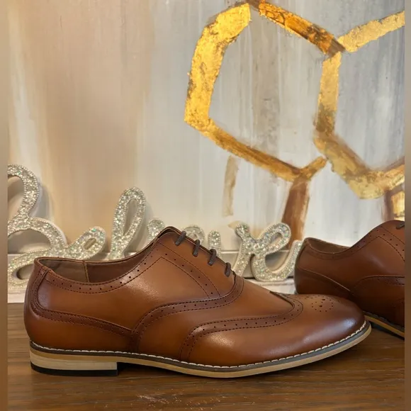 NWOT Stacy Adam’s David Men’s Classic Brown Leather Oxford Dress Shoes-size 6.5