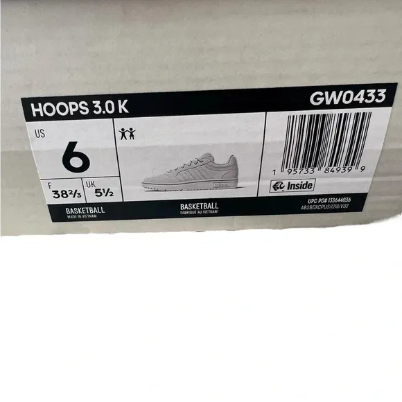 NWT Adidas Hoops Kids 3.0 Basketball Sneakers