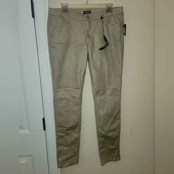 NWT Allen B. By Allen Schwartz Metallic Gold Denim Pants Jeans