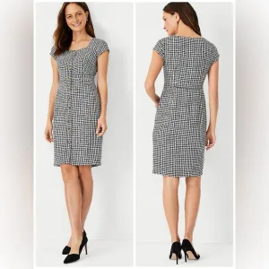 NWT Ann Taylor Gingham Tweed Button Front Sheath Dress Women’s Size 8