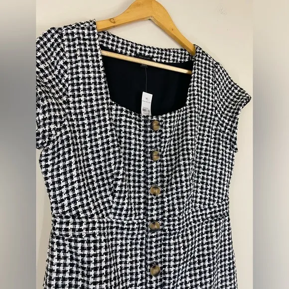 NWT Ann Taylor Gingham Tweed Button Front Sheath Dress Women’s Size 8