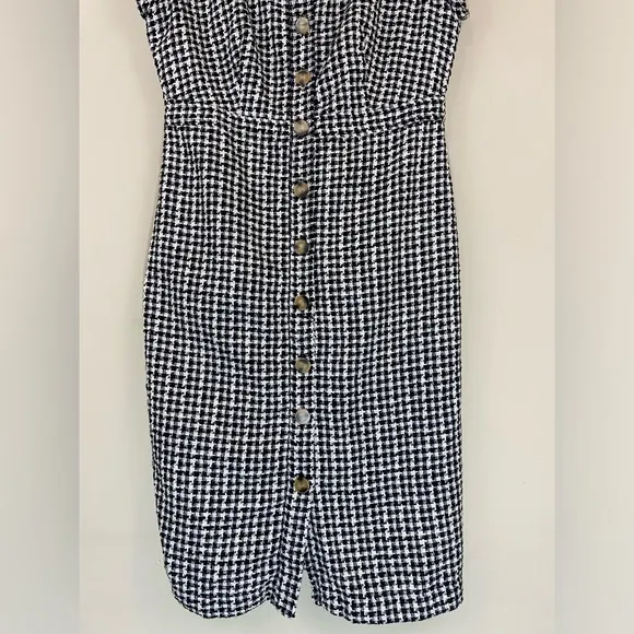 NWT Ann Taylor Gingham Tweed Button Front Sheath Dress Women’s Size 8
