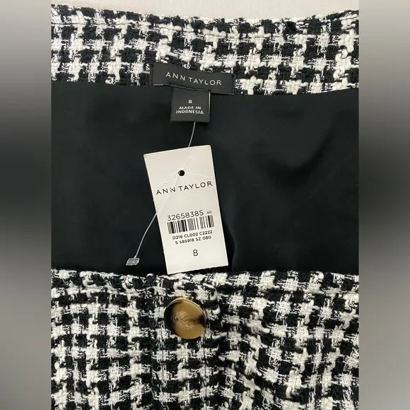 NWT Ann Taylor Gingham Tweed Button Front Sheath Dress Women’s Size 8
