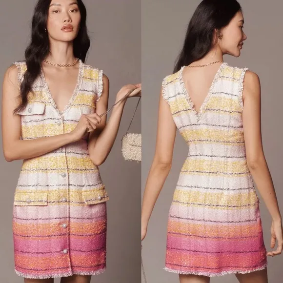 NWT ANTHROPOLOGIE- Maeve Sleeveless Tweed Mini Dress Colorful Classic