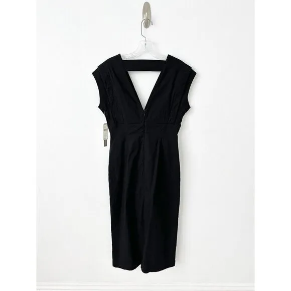 NWT Anthropologie Modern Slim Midi Dress SP Black Midi Linen Blend Sheath $170