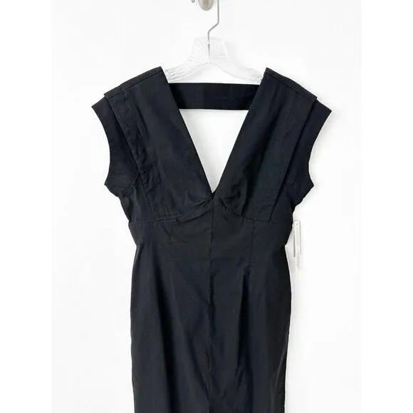 NWT Anthropologie Modern Slim Midi Dress SP Black Midi Linen Blend Sheath $170